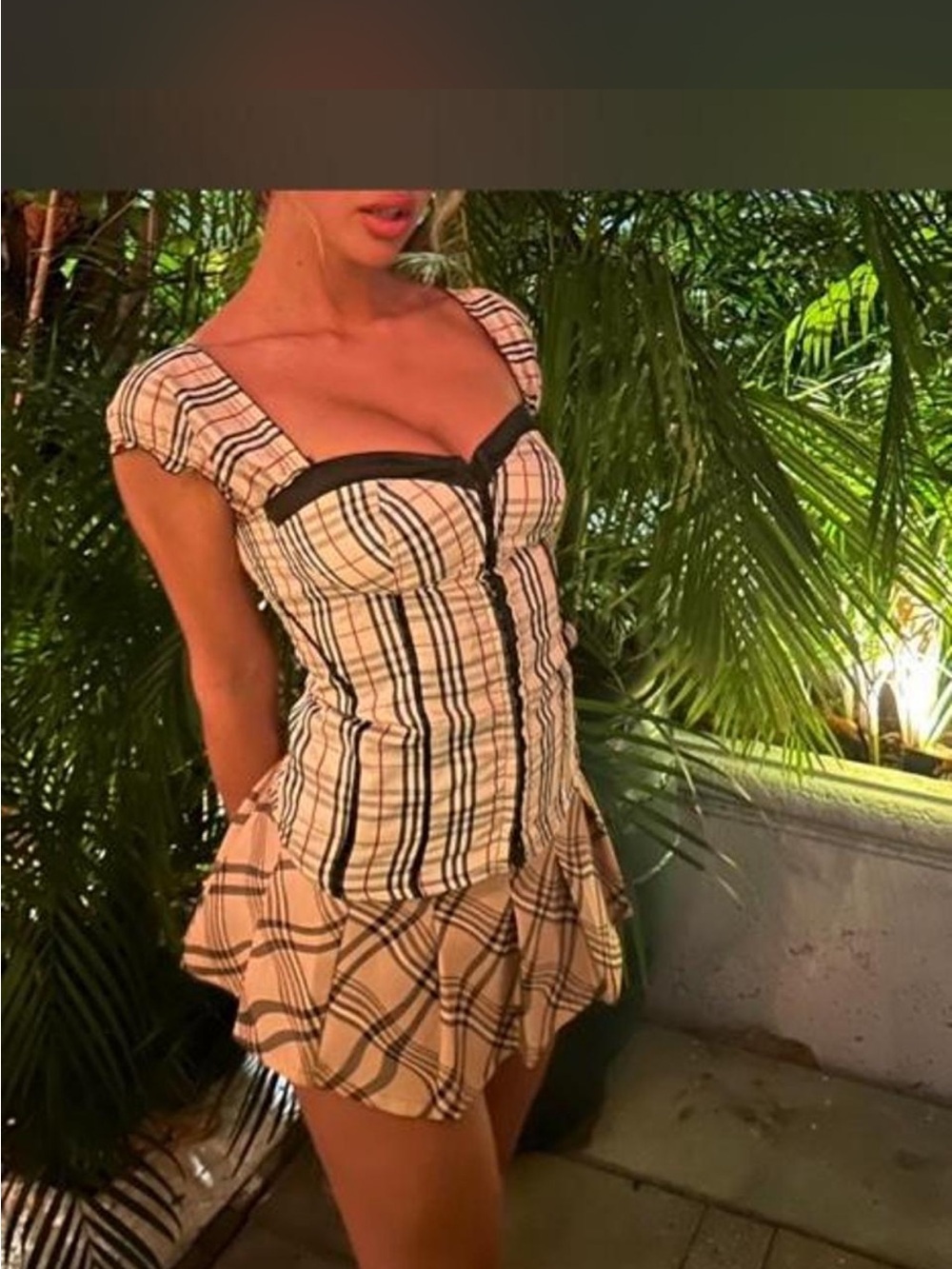 Roberto Cavalli Plaid Sweetheart Neck corset